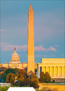Washington Monument and the National Mall at golden hour
